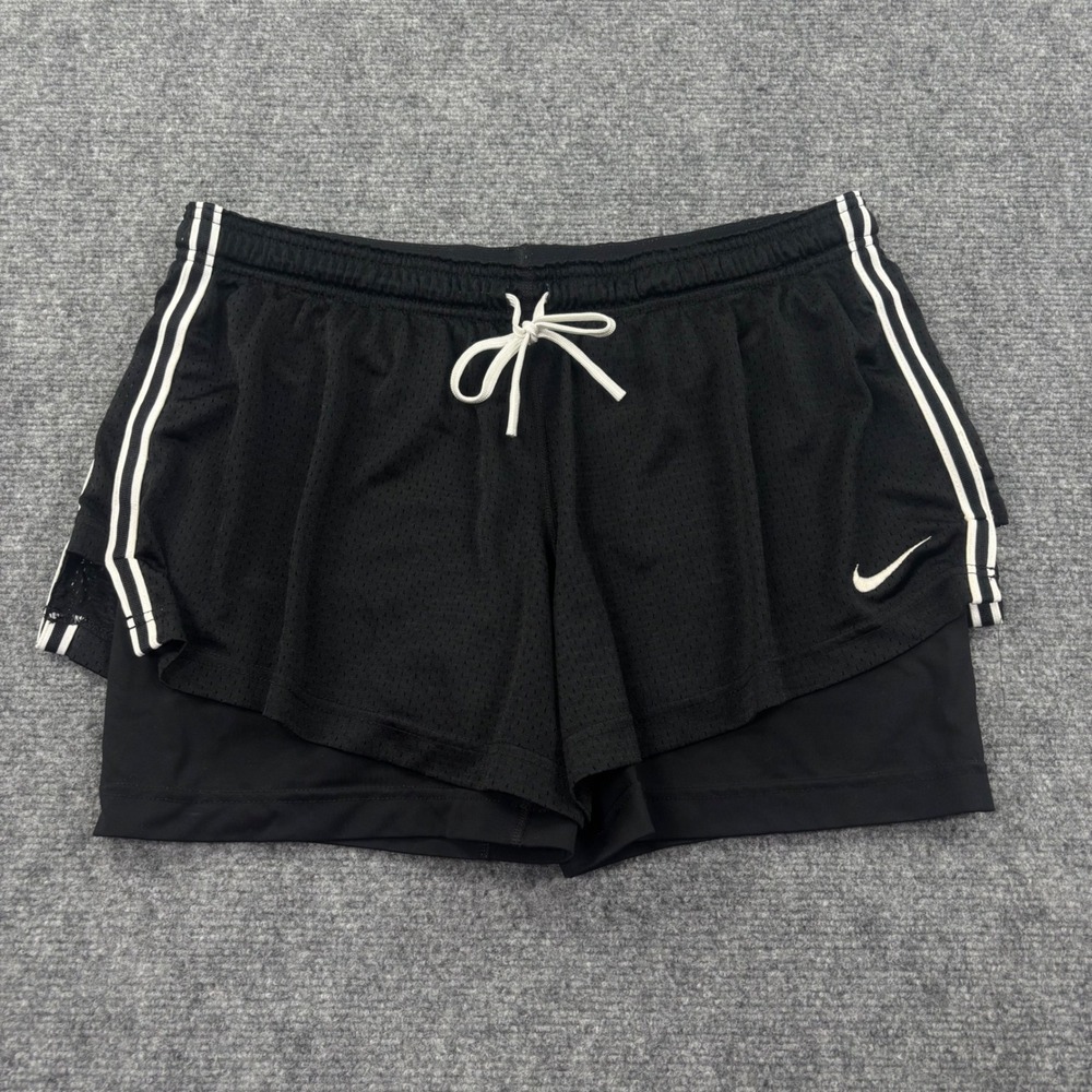 Nike‎ 2-in-1 Shorts XL Black Dri-Fit Mesh Layered Compression Women's